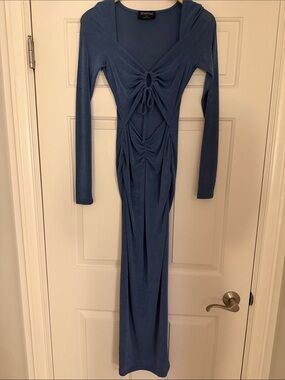 MINKPINK Dusty Blue Long-Sleeve Ruched Maxi Dress